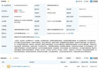 吉利在湘潭成立電池公司 含半導(dǎo)體器件專用設(shè)備制造業(yè)務(wù)